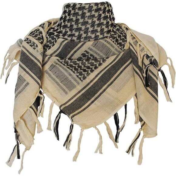 ⚡Men Beige 100% Cotton Military Shemagh Tactical Desert Keffiyeh Scarf Wrap - Picture 2 of 8